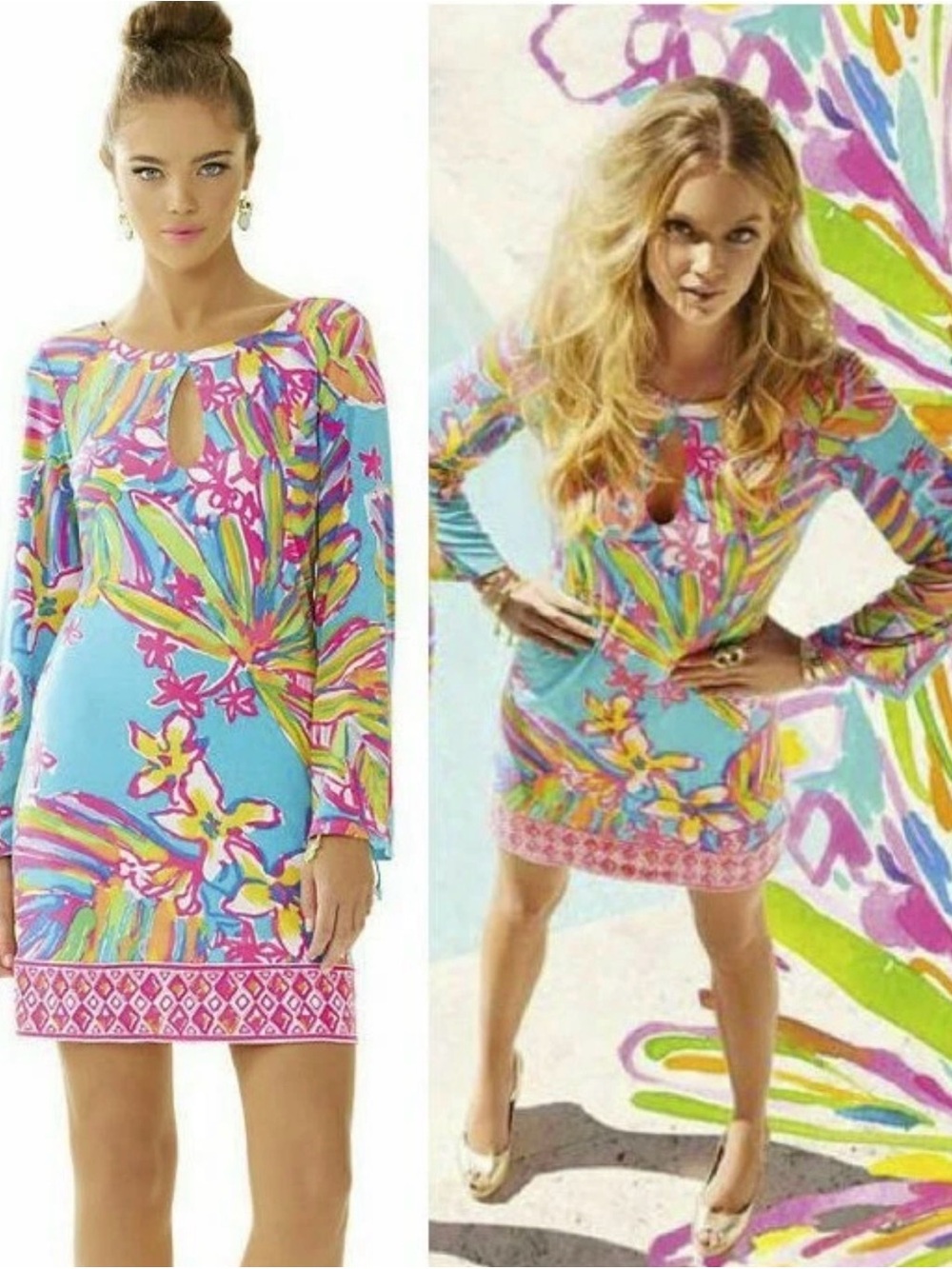Lilly Pulitzer Fairfield Tunic Dress Sea Blue Summer Haze Engineered L Coastal